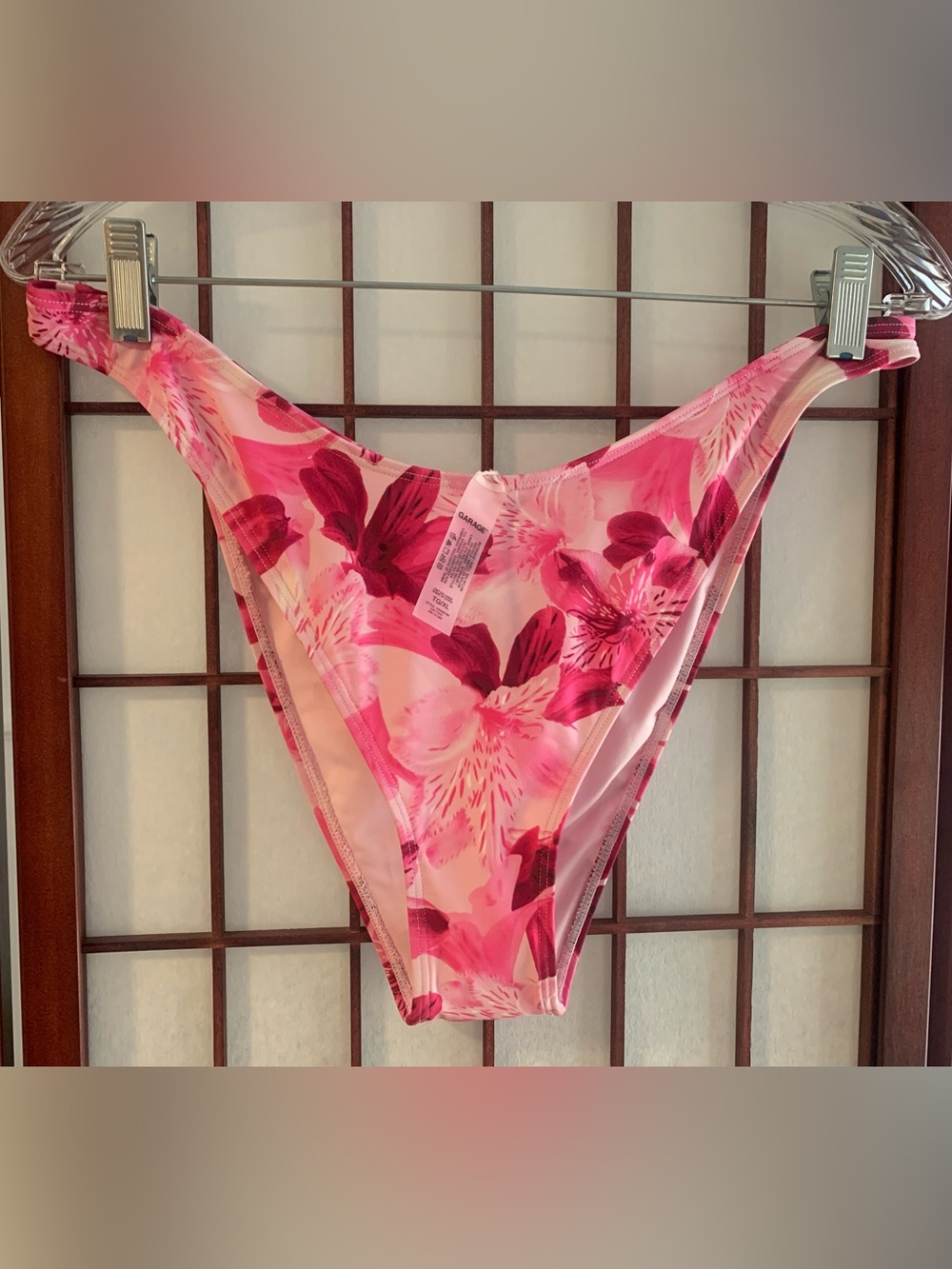 NWT Garage Floral Pink/White Hi-Cut Bikini Bottoms in Size TG/XL